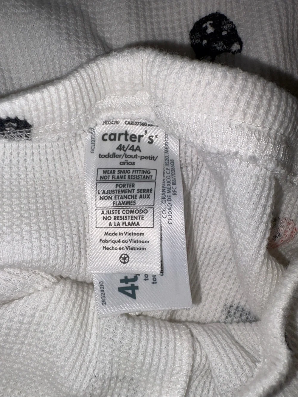 Carter’s Kids Unisex White Halloween Print Thermal Pajama Set EUC 4T
